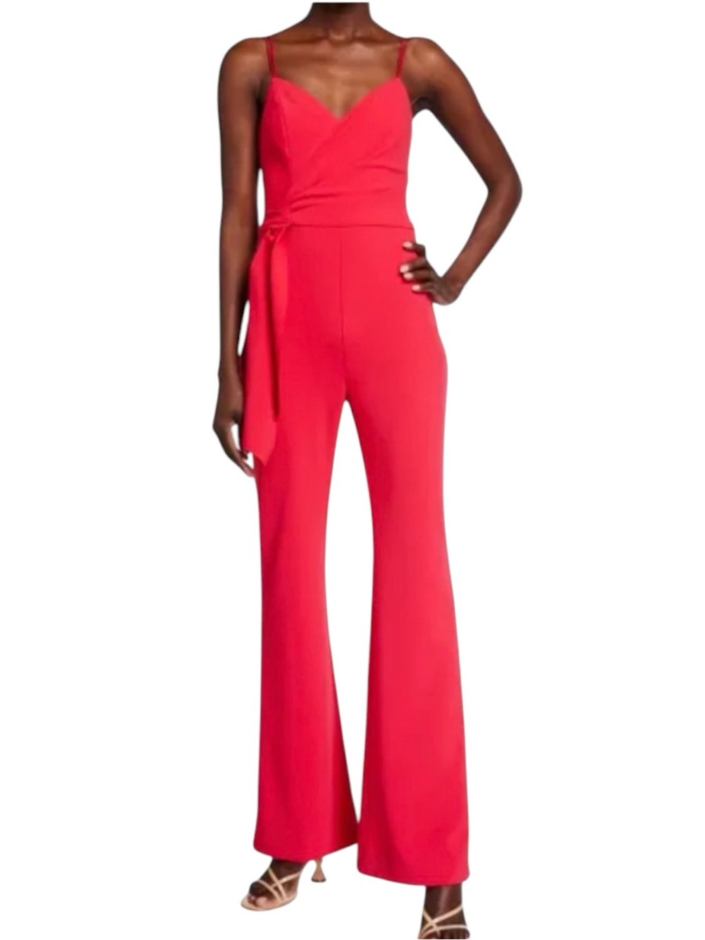 Parker Black Red Strappy Tie Waist Wide Leg Jumpsuit Size 8